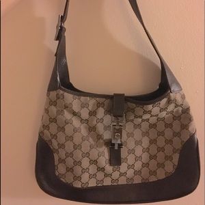 Gucci vintage Jackie O canvas leather tan handbag